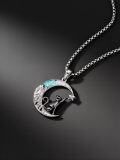 wholesale 925 Sterling Silver Turquoise Cat on the Moon Star Pendant Necklace-0-4