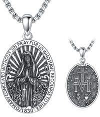 wholesale 925 Sterling Silver Virgin Mary Medal Necklace Catholic Christian Faith  for Women Girls 43cm Chain Length-G02-Virgin Mary-Oxidized