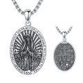 wholesale 925 Sterling Silver Virgin Mary Miraculous Medal Pendant Necklace Oxidized Vintage Religious Jewelry-0-0