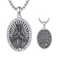 wholesale 925 Sterling Silver Virgin Mary Miraculous Medal Pendant Necklace Oxidized Vintage Religious Jewelry-G02-Virgin Mary-Oxidized