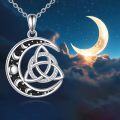 wholesale 925 Sterling Silver Triquetra Pendant with Crescent Moons and Stars on Black Stone Chain - 3D Design Jewelry for Women-0-1