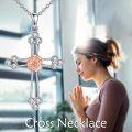 wholesale 925 Sterling Silver Rose Flower Cross Pendant Necklace Jewelry for Women and Girls-0-1