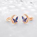 wholesale 925 Sterling Silver Blue Enamel Butterfly Stud Earrings Celtic Moon Irish  for Women-0-1