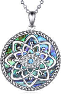 wholesale 925 Sterling Silver Abalone Shell Chakra Lotus Yoga Pendant Necklace-Lotus Evil Eye