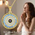 wholesale  14K Gold Plated 925 Sterling Silver Evil Eye Pendant Necklace with Black Stone, White Crystals & Blue Sapphires, 19.6-27.5mm-0-4