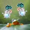 wholesale 925 Sterling Silver Blue Opal Heart Frog Stud Earrings for Women -0-5