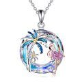 wholesale 925 Sterling Silver Pink Crystal Flamingo & Palm Tree Pendant Necklace-0-0