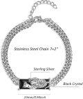 wholesale 925 Sterling Silver Black Crystal Tiger Head Chain Link Bracelet for Men & Women-0-4