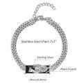 wholesale 925 Sterling Silver Black Crystal Tiger Head Chain Link Bracelet for Men & Women-0-4