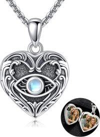 wholesale 925 Sterling Silver Evil Eye Heart Photo Locket Pendant Necklace Gifts for Women-Evil Eye