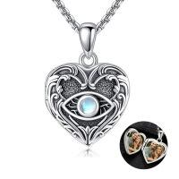 wholesale 925 Sterling Silver Evil Eye Heart Photo Locket Pendant Necklace Gifts for Women-Evil Eye