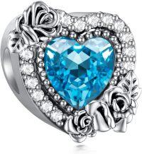 wholesale 925 Sterling Silver Rose Birthstone Charms Heart Pendant Bracelet for Women-03-March-Generous