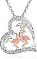 wholesale 925 Sterling Silver Pink Flamingo Heart Pendant Necklace Animal s for Women Birthday Valentine's Day-0-0