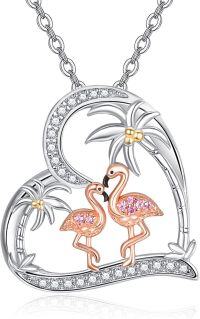 wholesale 925 Sterling Silver Pink Flamingo Heart Pendant Necklace Animal s for Women Birthday Valentine's Day-03-Heart