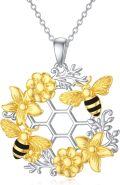 wholesale 925 Sterling Silver Bee & Flower Honeycomb Pendant Necklaces - Cute s for Women-0-0