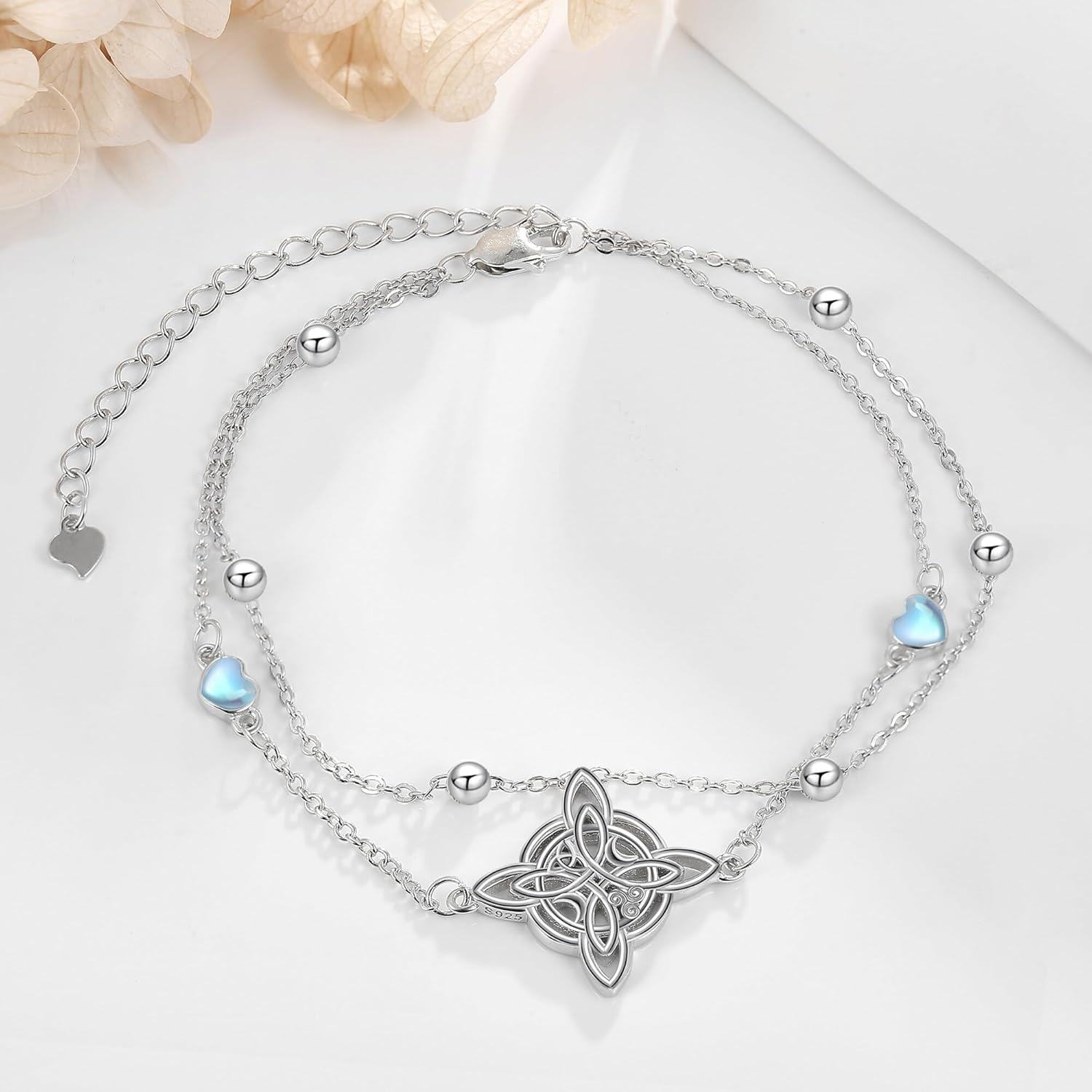 wholesale 925 Sterling Silver Heart Moonstone Celtic Knot Wiccan Bracelet for Women-0-2