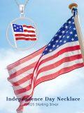 wholesale 925 Sterling Silver & Enamel American Flag Hemp Rope Edge Pendant Necklace for Women-0-5