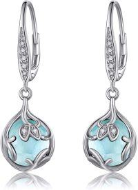 wholesale 925 Sterling Silver Aqua Blue Stone Filigree Leverback Dangle Drop Earrings-A-silver aquamarine