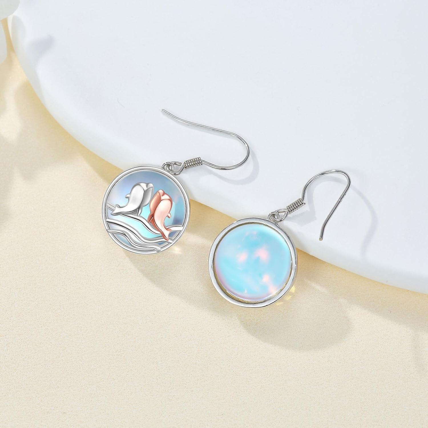 Sterling Silver Dolphin Teardrop Filigree Dangle Earrings for Women-0-2