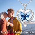 wholesale 925 Sterling Silver Blue Crystal Butterfly & Heart Pendant Necklace for Women-0-1