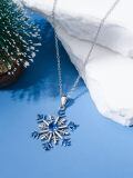 wholesale 925 Sterling Silver Blue Crystal Snowflake Heart Pendant Necklace-0-3