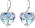 wholesale 925 Sterling Silver Heart-Shaped Butterfly CZ Drop Earrings with Multi-Color Enamel Accents-0-0
