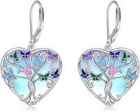 wholesale 925 Sterling Silver Heart-Shaped Butterfly CZ Drop Earrings with Multi-Color Enamel Accents-butterfly