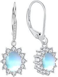 wholesale Sterling Silver Oval Cut Birthstone Dangle Leverback Earrings for Women Mom-Silver-Moonstone Earrings