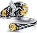 wholesale 925 Sterling Silver Sunflower Hummingbird Adjustable Spoon Ring for Women-0-0