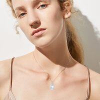 wholesale Sterling Silver Diamond & Pearl Necklace - 0.49 Pendant, 18 Chain, Round G-H I2-I3 Diamonds, Gift for Women-A:9MM