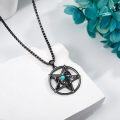 wholesale 925 Sterling Silver Pentagram with Ram's Head and Turquoise Stone Pendant Necklace-0-4