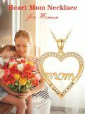 wholesale 14K Solid Gold & Moissanite Heart Necklace for Mom - I Love You Mom Pendant, 17mm, 16 Rolo Chain, Mother's Day Gift for Women-0-1