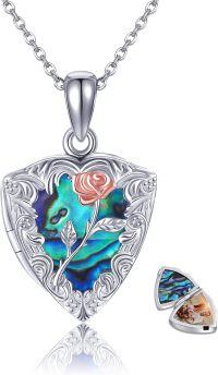 wholesale 925 Sterling Silver Abalone Shell Rose Photo Frame Pendant Necklace for Women-Heart rose flower