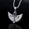 wholesale 925 Sterling Silver Ankh Cross with Wings Pendant Necklace  Gothic Vintage Jewelry for Men Women Gifts-0-3