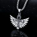 wholesale 925 Sterling Silver Ankh Cross with Wings Pendant Necklace  Gothic Vintage Jewelry for Men Women Gifts-0-3