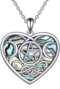 wholesale 925 Sterling Silver Heart Celtic Knot Abalone Shell Inlay Pentagram Pendant Necklace for Women Girls Wicca s 43cm Chain Length-Celtic Necklace