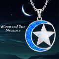 TOUPOP Sterling Silver Opal Moon And Star Pendant Necklace-0-1