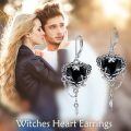 wholesale 925 Sterling Silver Gothic Black Heart Rose Drop Earrings With Feather Chain Dangle-0-5