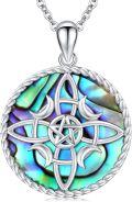 wholesale 925 Sterling Silver Round Celtic Knot Pendant with Abalone Shell and Turquoise Stone Necklace-0-0