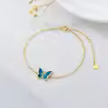 wholesale 14K Gold Blue Enamel Butterfly Charm Bracelet Wholesale for Women - Animal Lovers'-0-2