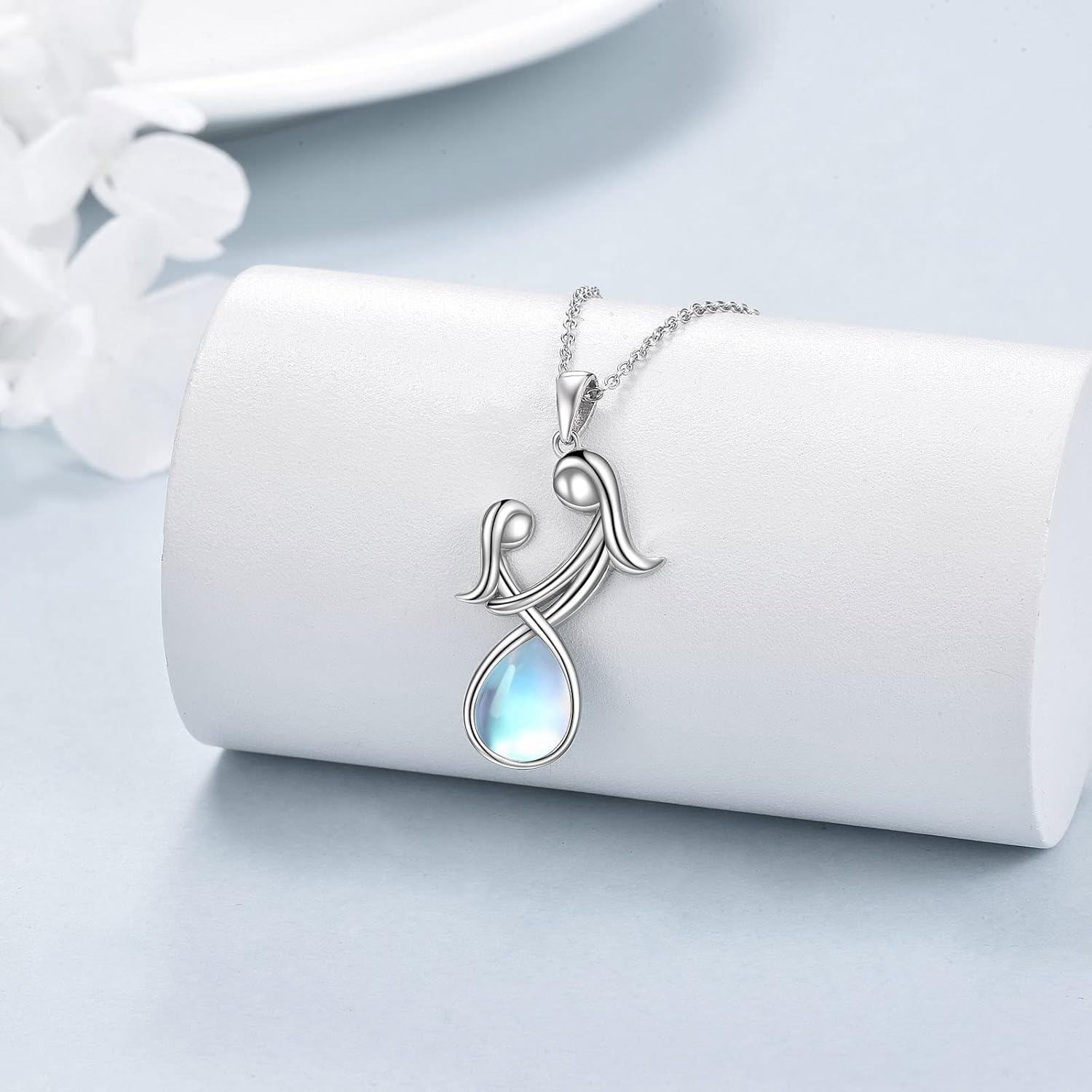 Sterling Silver Stone Mother Daughter Necklace Gift for Mom-0-3