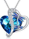 wholesale 925 Sterling Silver Heart-Shaped Dragonfly Pendant with Blue Crystals and Cubic Zirconia Necklaces for Women & Girls'  Set-0-0