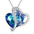 wholesale 925 Sterling Silver Heart-Shaped Dragonfly Pendant with Blue Crystals and Cubic Zirconia Necklaces for Women & Girls'  Set-0-0