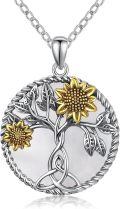 wholesale 925 Sterling Silver Tree of Life Sunflower Pendant Necklace Gold Plated Flower Charm Jewelry for Women Girls Gift 36 Chain Length-0-0