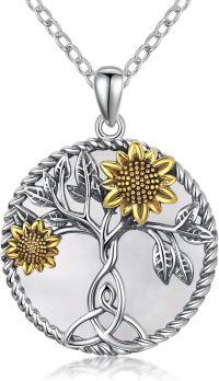 wholesale 925 Sterling Silver Tree of Life Sunflower Pendant Necklace Gold Plated Flower Charm Jewelry for Women Girls Gift 36 Chain Length-B-Mother of Pearl Sunflower