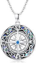wholesale 925 Sterling Silver Compass Rose Abalone Shell Inlay Traveler's Journey Pendant Necklace-0-0