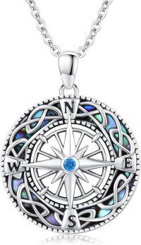 wholesale 925 Sterling Silver Compass Rose Abalone Shell Inlay Traveler's Journey Pendant Necklace-Celtic Abalone Shell