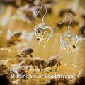 wholesale 925 Sterling Silver Honeycomb Heart with Gold Bees Drop Earrings - Gifts for Her-0-3