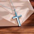 wholesale 925 Sterling Silver Blue Stone Inlay Cross Pendant Necklace - Vintage Bohemian Style Jewelry for Women Gifts-0-4