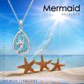 wholesale 925 Sterling Silver Turquoise Mermaid Pendant Necklace Ocean Beach Jewelry for Women Girls Gifts 45cm Chain Length-0-5